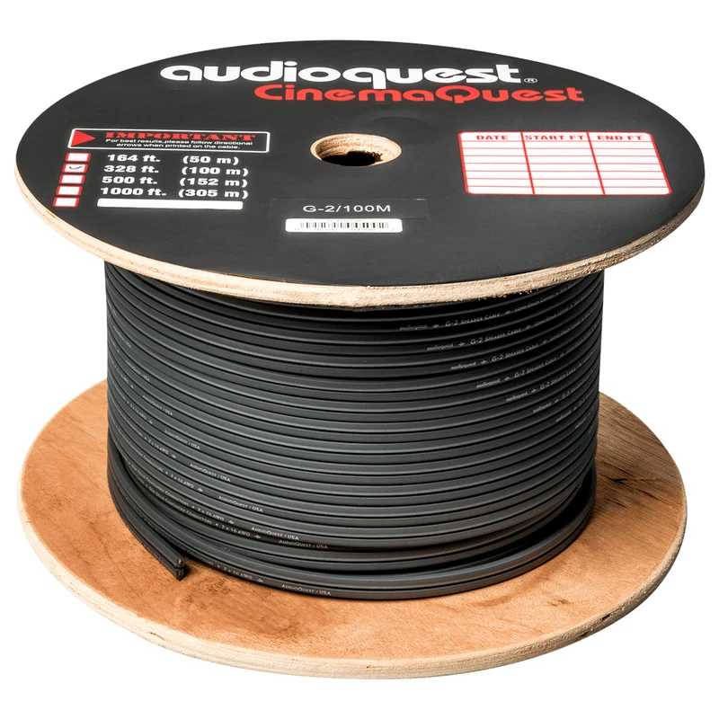 AudioQuest G2 — Cable de Bocina, 30 m, Gris con Franjas Plateadas PVC