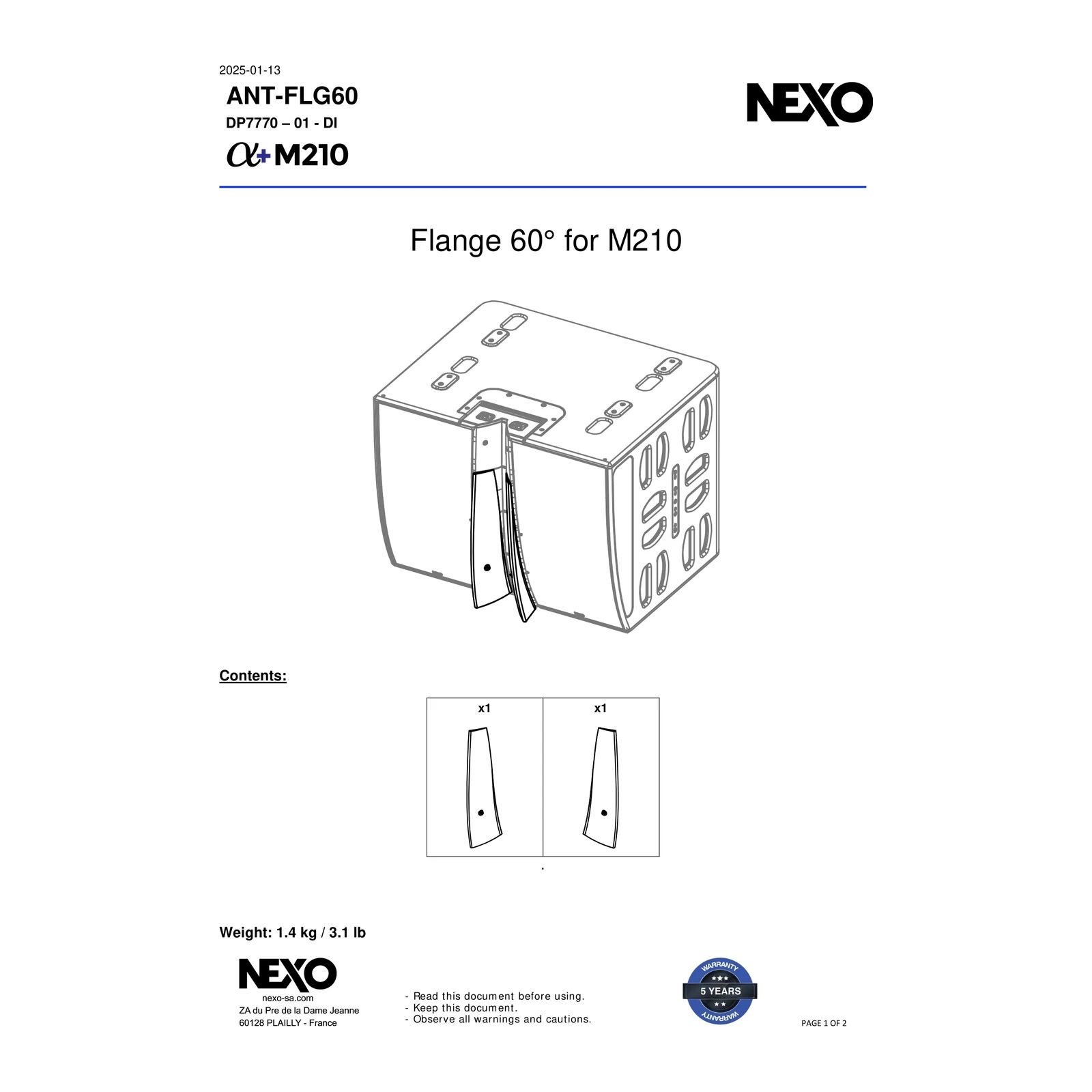NEXO ANT-FLG60 — Flanges de directividad 60° para M210