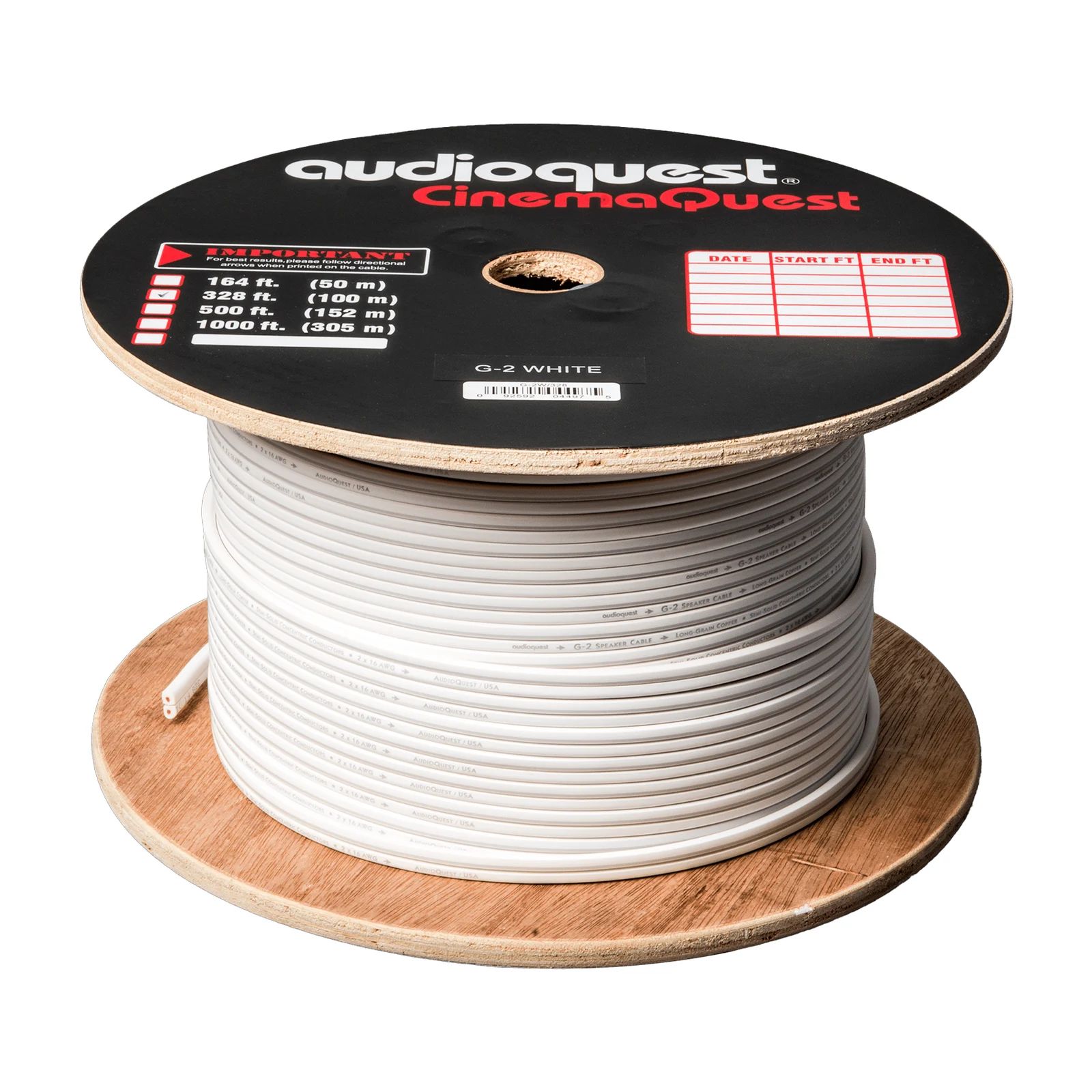 AudioQuest G2 — Cable para bocinas a granel, 100 m (PVC blanco con franjas plateadas)