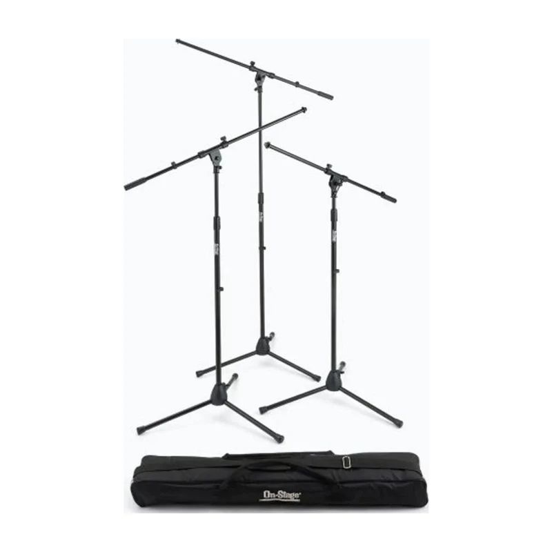 ON STAGE Set de tres Stand para microfono, base Euro-Style con boom