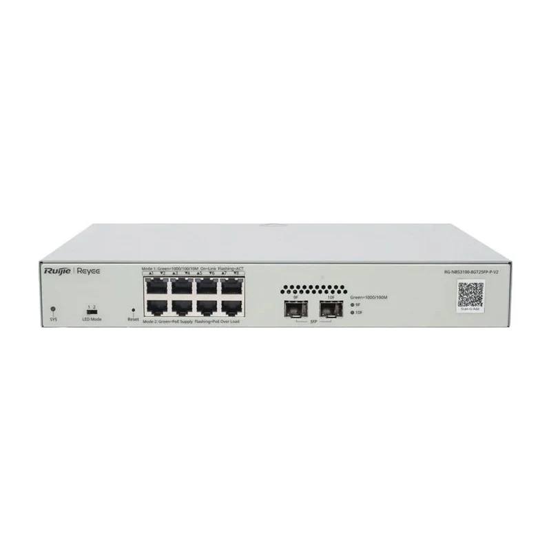 Switch Administrable PoE Capa 2 con 8 puertos Gigabit PoE 802.3af/at + 2 SFP para fibra 1Gb, gestión gratuita desde la nube, 125w